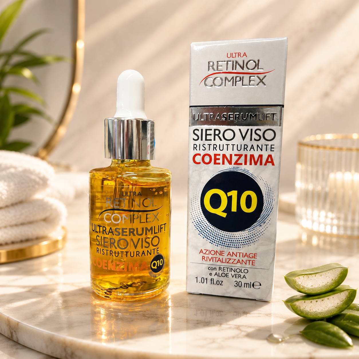 Lot de 6 Pièces - Sérum Visage Anti-Âge Coenzyme Q10 30 ml – Rétinol, Aloe Vera & Coenzyme Q10 - Retinol Complex
