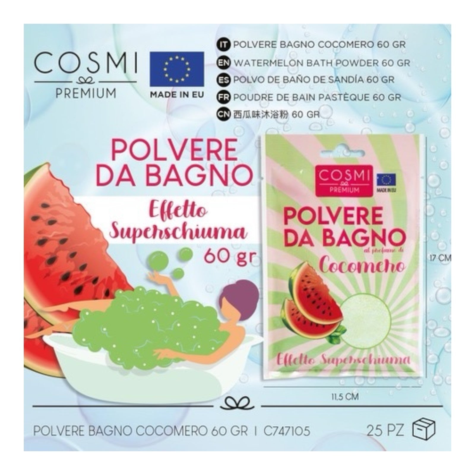 Lot de 7 Poudre de bain effervecente a la pastèque cosmi premium 60GR C747105