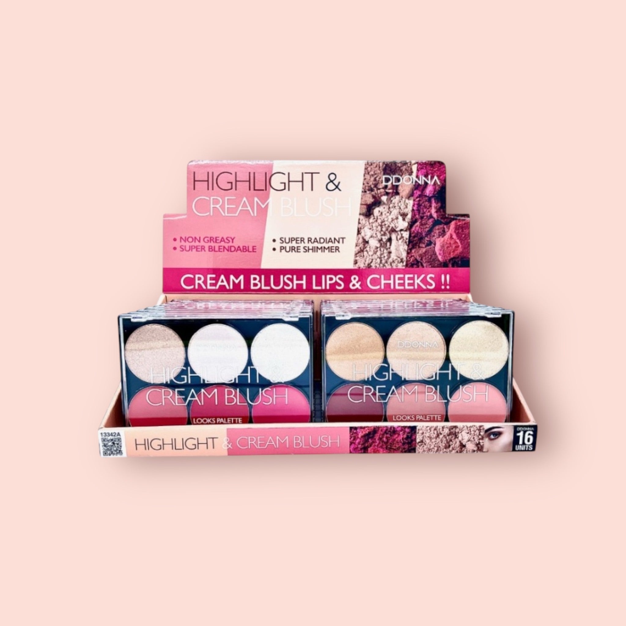 Lot de 16 palette teint highlight et blush crème - D'donna 13342A