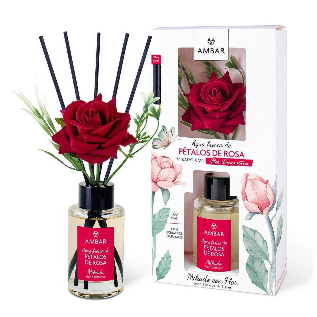 Lot de 5 (2,85 la pièce) - Mikado eau fraîche pétales de rose 75ml - Ambar