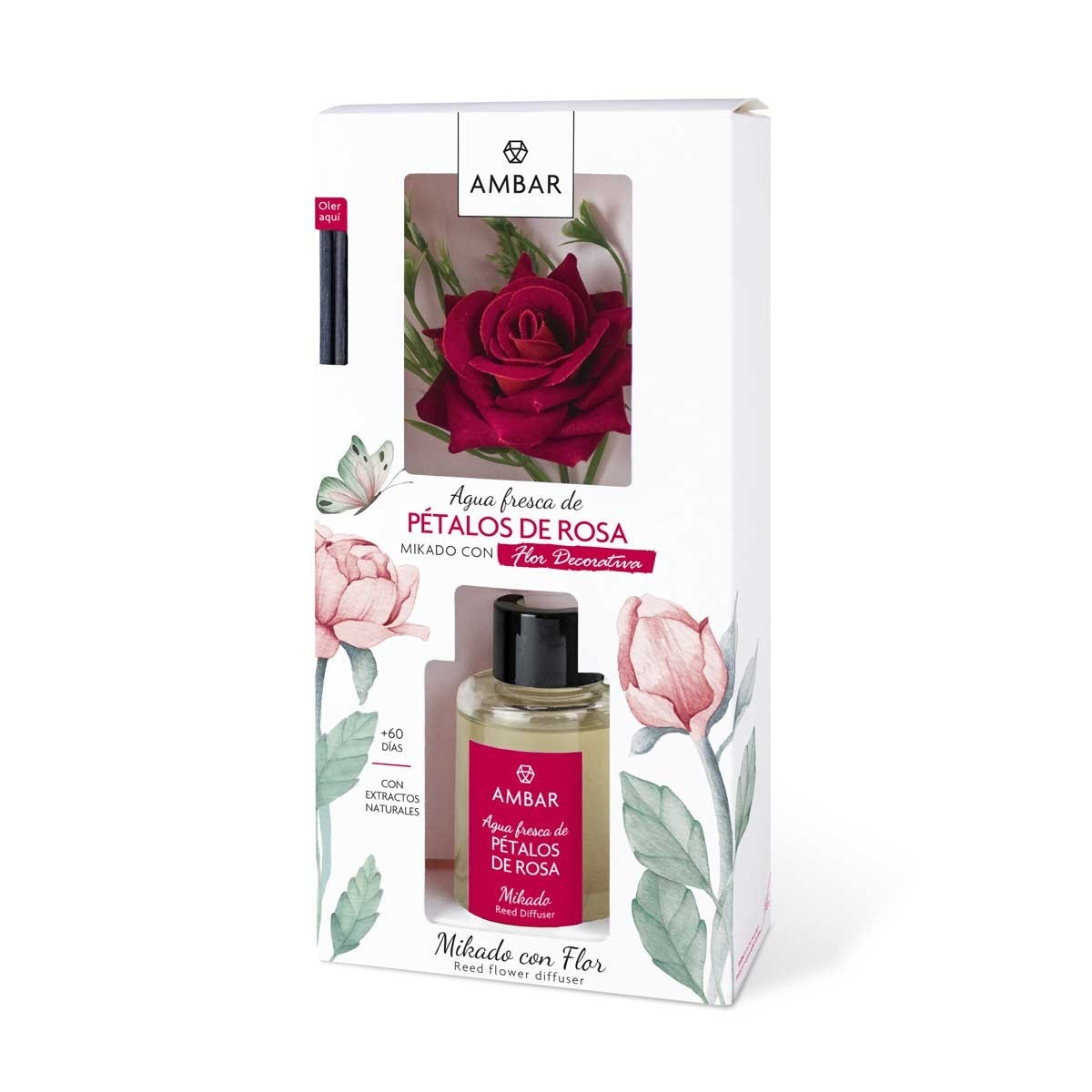 Lot de 5 (2,85 la pièce) - Mikado eau fraîche pétales de rose 75ml - Ambar