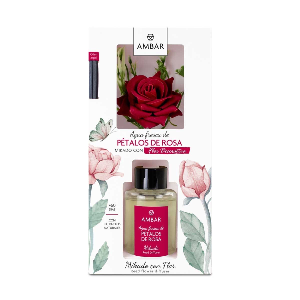 Lot de 5 (2,85 la pièce) - Mikado eau fraîche pétales de rose 75ml - Ambar