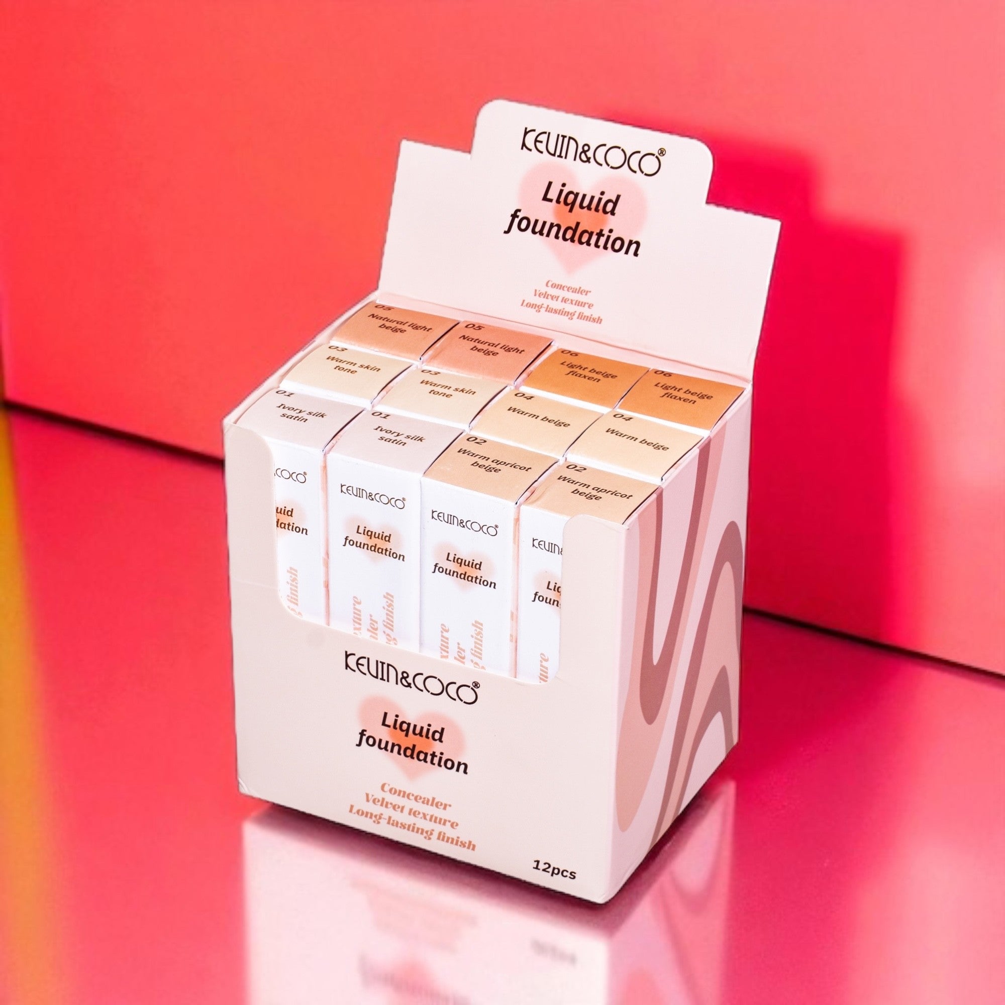 Lot de 12 fond de teint liquide effet velour KC244966 - Kevin & coco