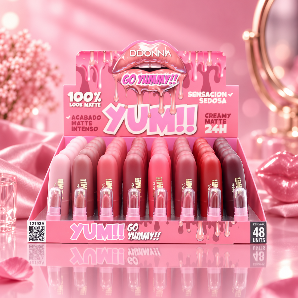 Lot de 48 Pièces - Rouge à Lèvres Mat YUM!! Go Yummy – Creamy Matte 24H – D'Donna