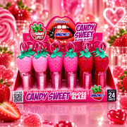 Lot de 24 Pièces - Gloss Glaze Candy Sweet D’Donna – Gloss Fraise Hydratant avec Porte-Clés – D'Donna