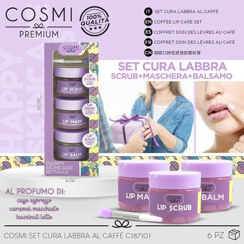 Set of 6 lip skincare products, 4 pieces, coffee color - Cosmi premium
