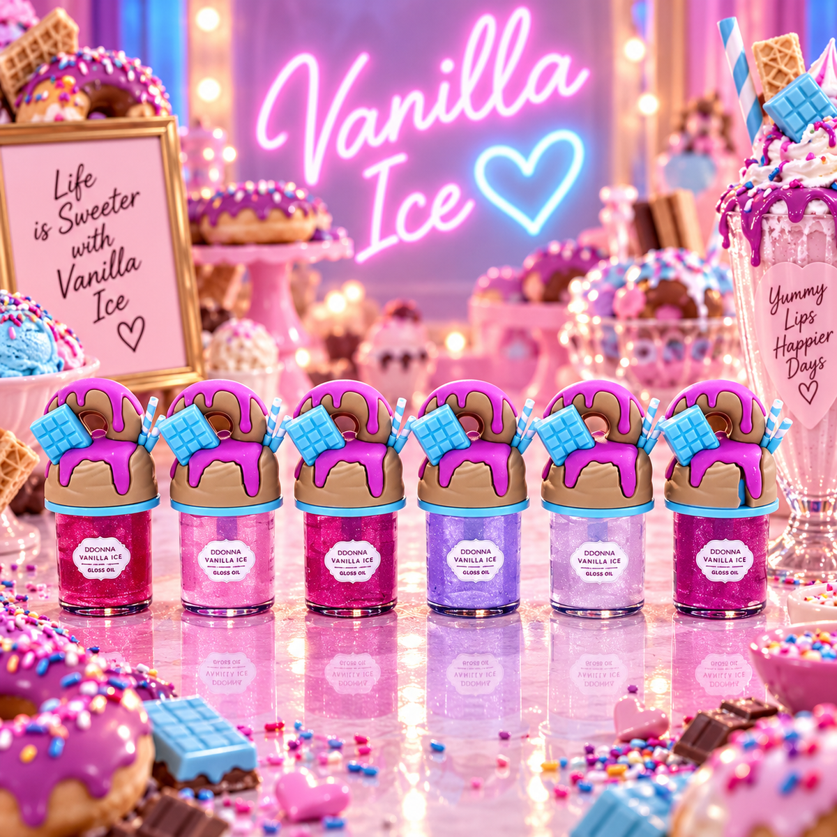 Lot de 24 Pièces🍦 Gloss Oil Vanilla Ice  – Collection Yummy Lips - D'Donna