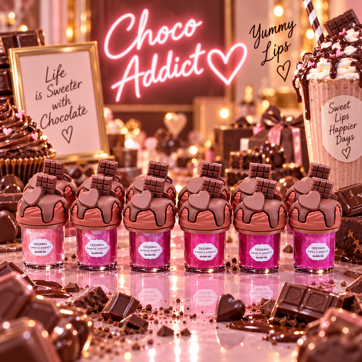 Lot de 24 Pièces - 🍫 Gloss Oil Choco Addict  – Collection Yummy Lips – D'Donna