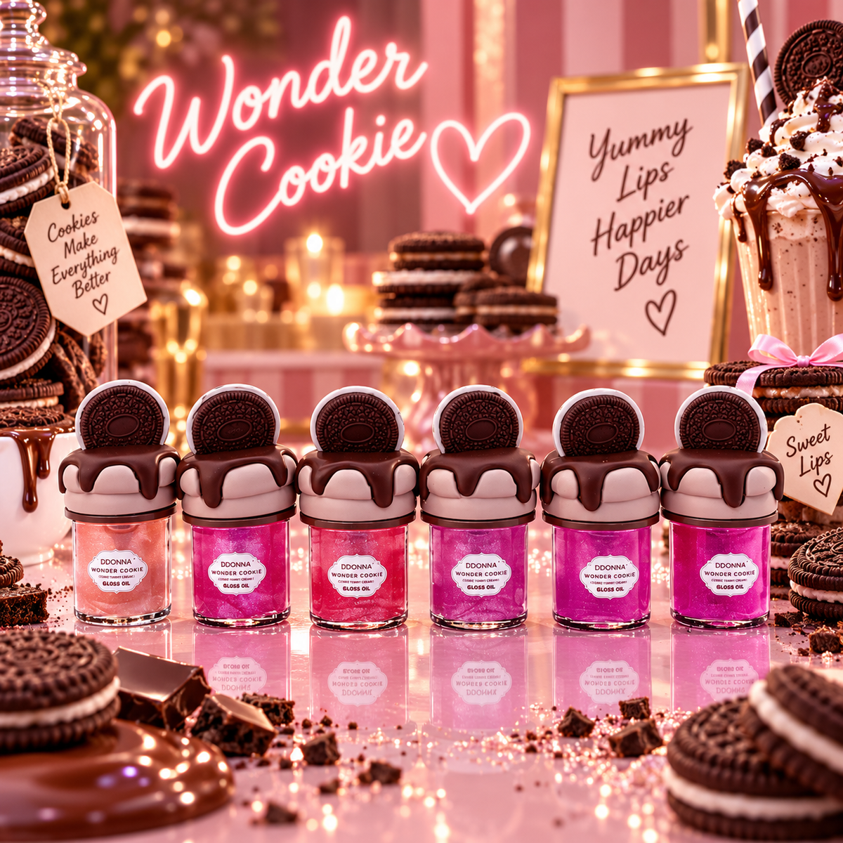 Lot de 24 Pièces - 🍪 Gloss Oil Wonder Cookie – Collection Yummy Lips –D'Donna