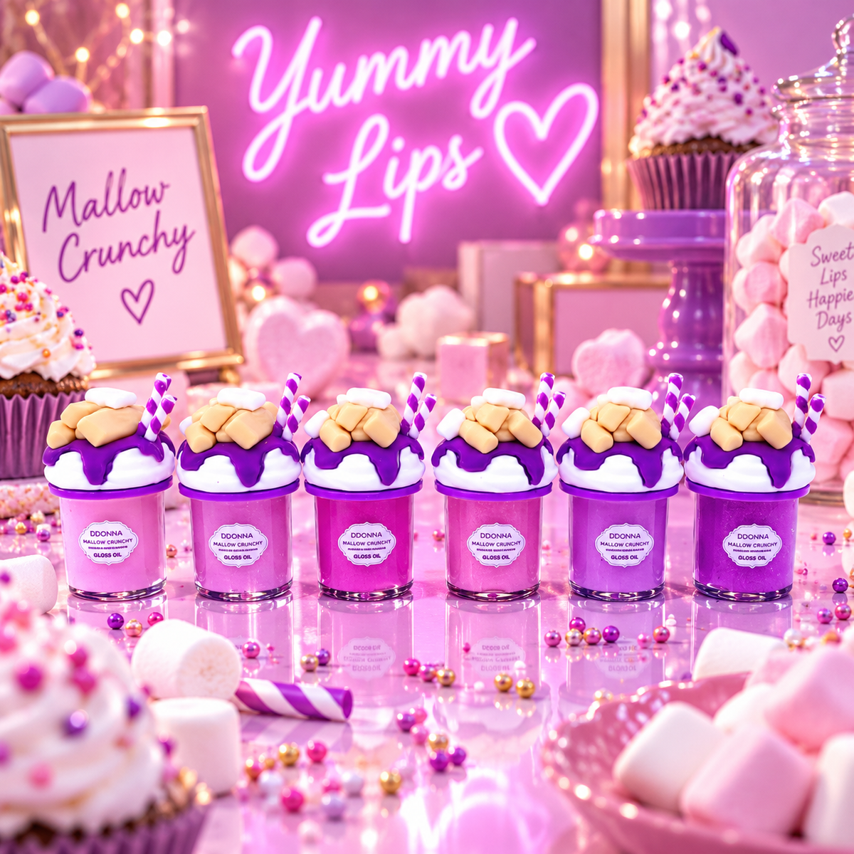 Lot de 24 Pièces - 🍬 Gloss Oil Mallow Crunchy – Collection Yummy Lips – D'Donna