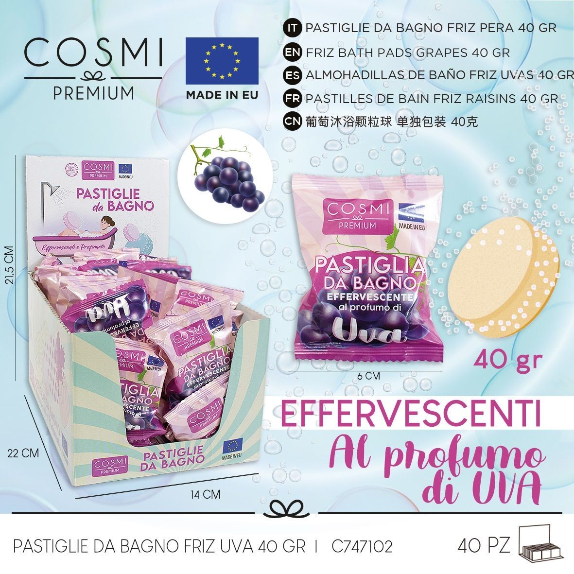 Pack of 40 effervescent bath tablets with grapes - Cosmi Milano