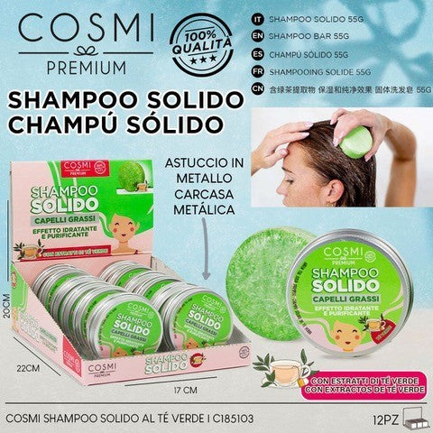 Pack of 12 solid green tea shampoo bars - Cosmi premium