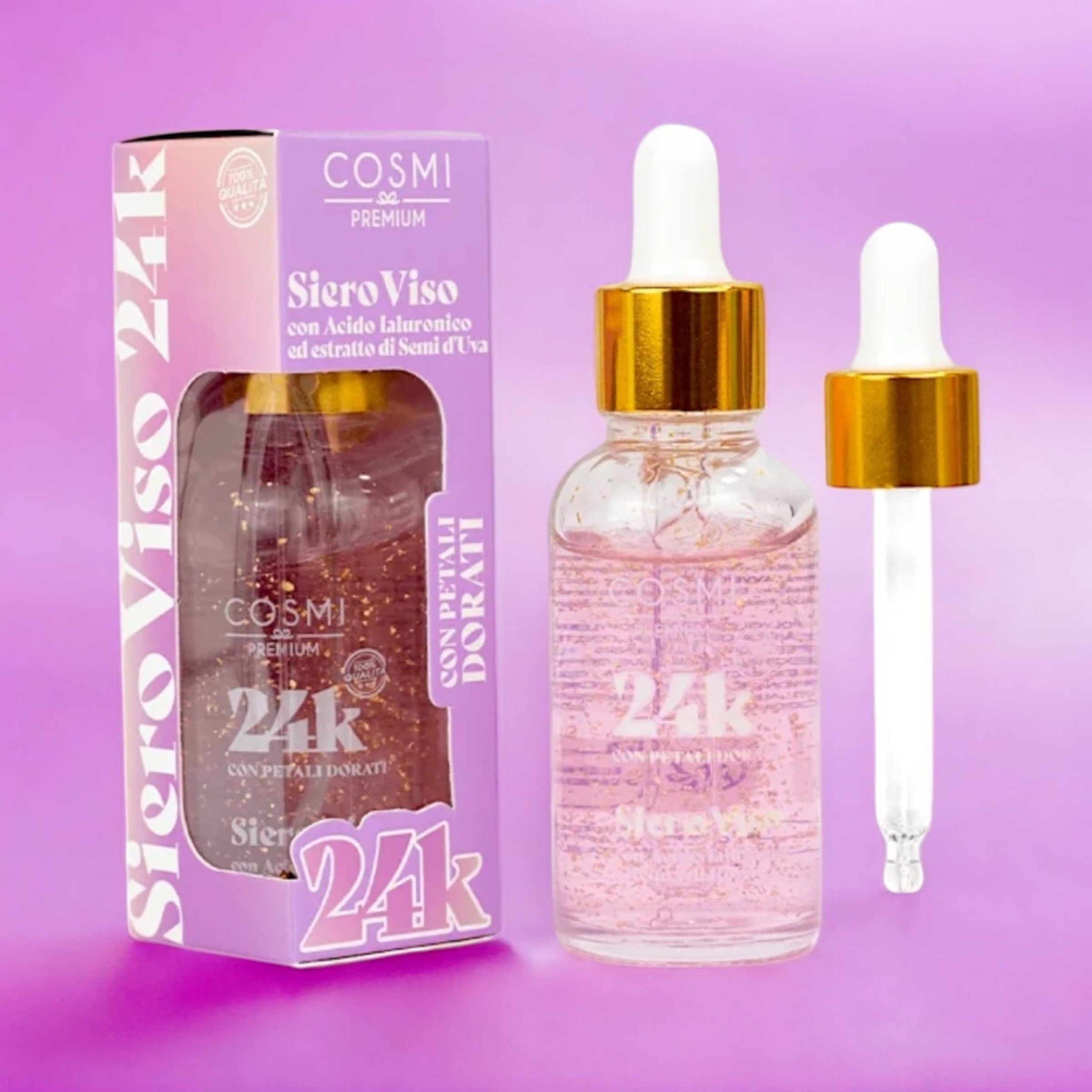 Set of 12 - 24K Gold Glitter Face Serum and Grape Extracts - Cosmi Milano