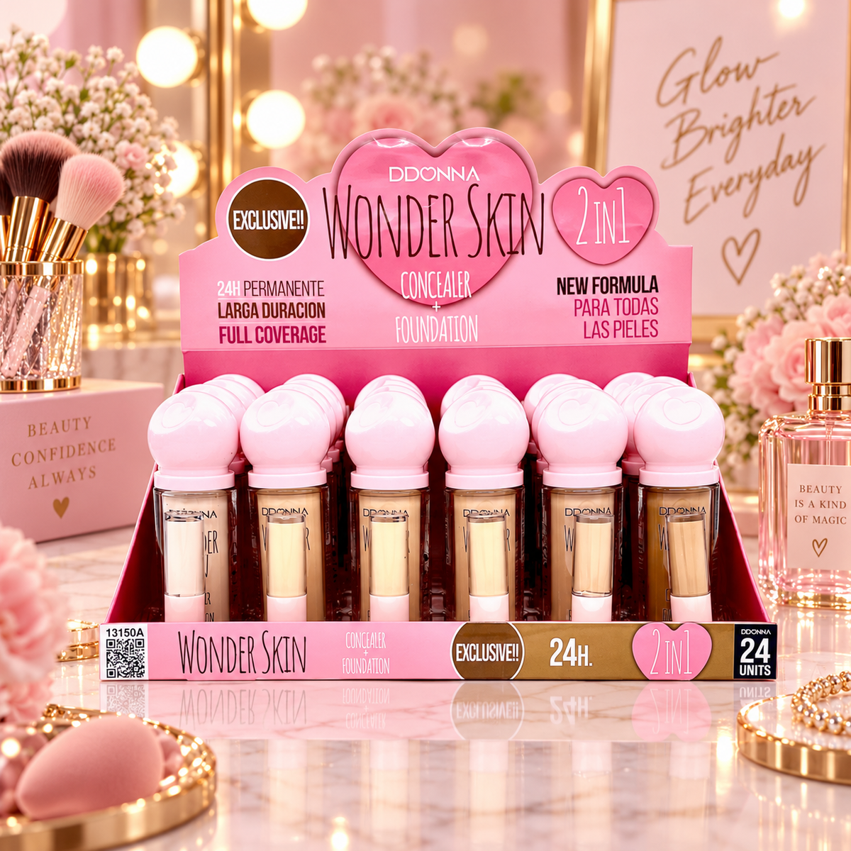 Lot de 24 Pièces - Wonder Skin 2-en-1 – Fond de Teint & Anti-Cernes Haute Couvrance 24H – D'Donna