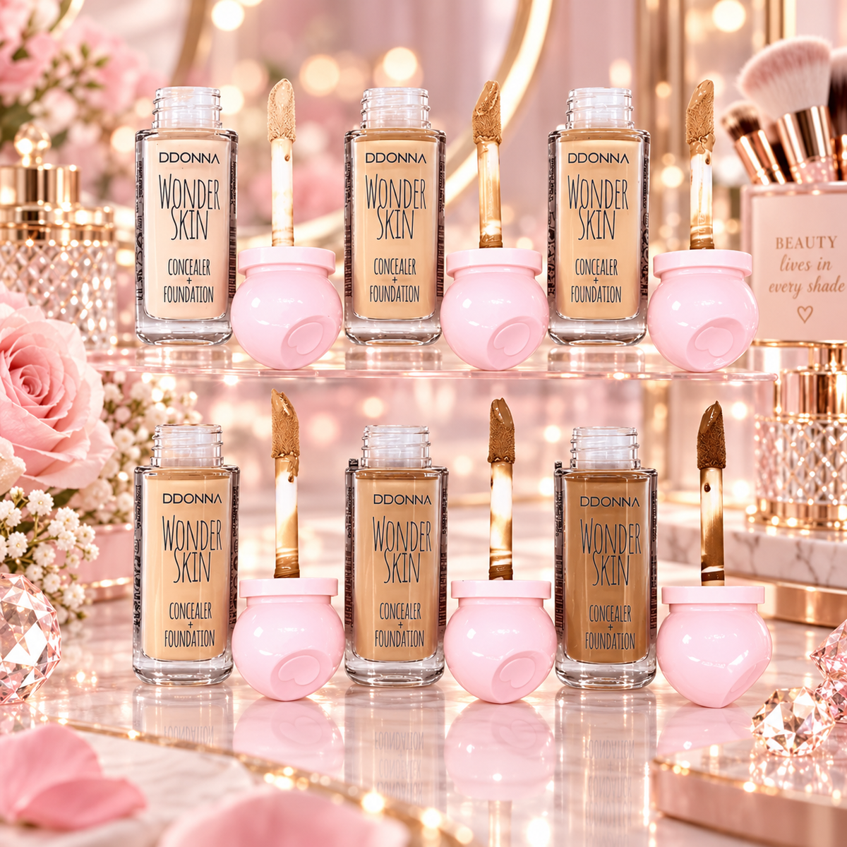 Lot de 24 Pièces - Wonder Skin 2-en-1 – Fond de Teint & Anti-Cernes Haute Couvrance 24H – D'Donna