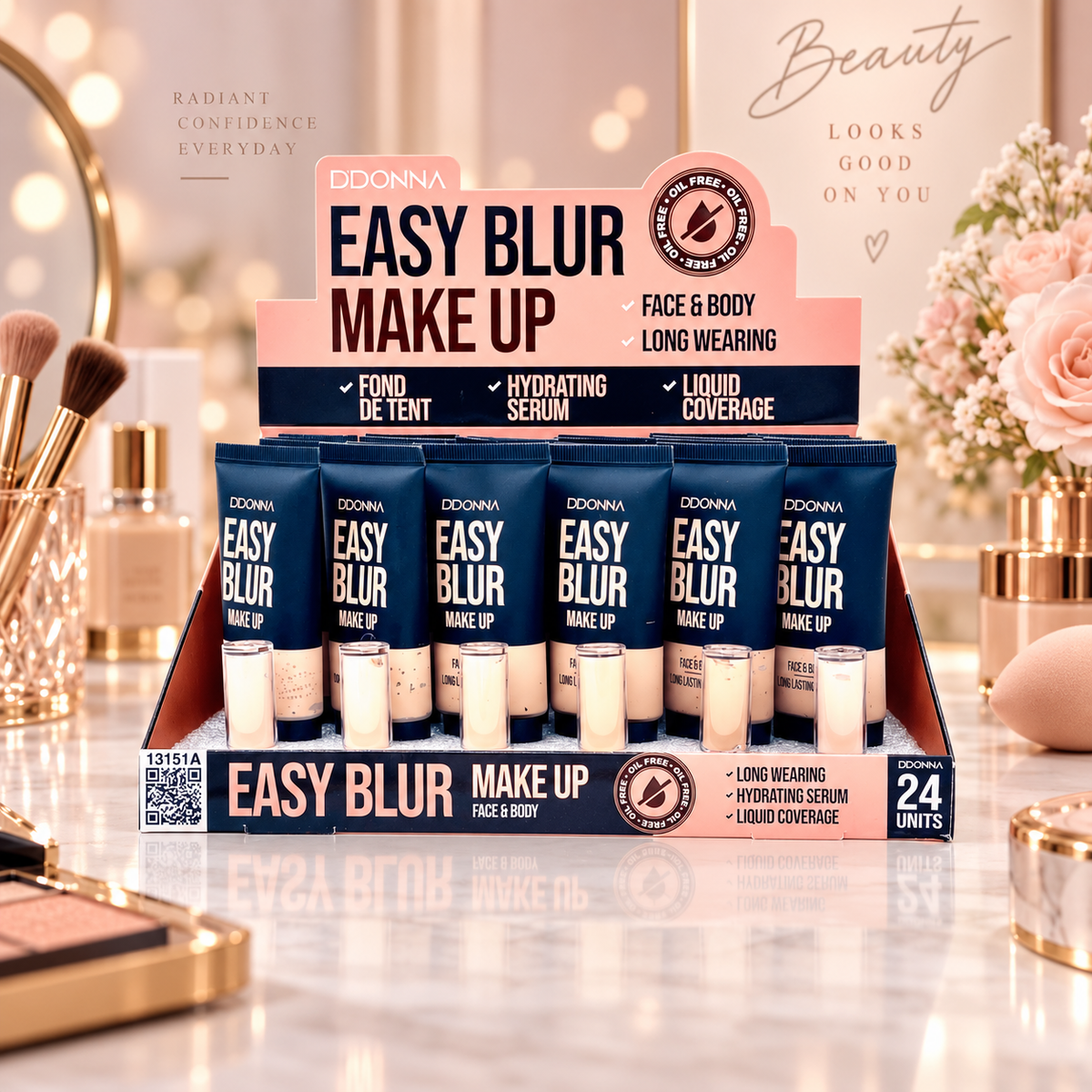 Lot de 24 Pièces - Fond de Teint Easy Blur Make Up – Sérum Hydratant Oil Free – Visage & Corps – D'Donna