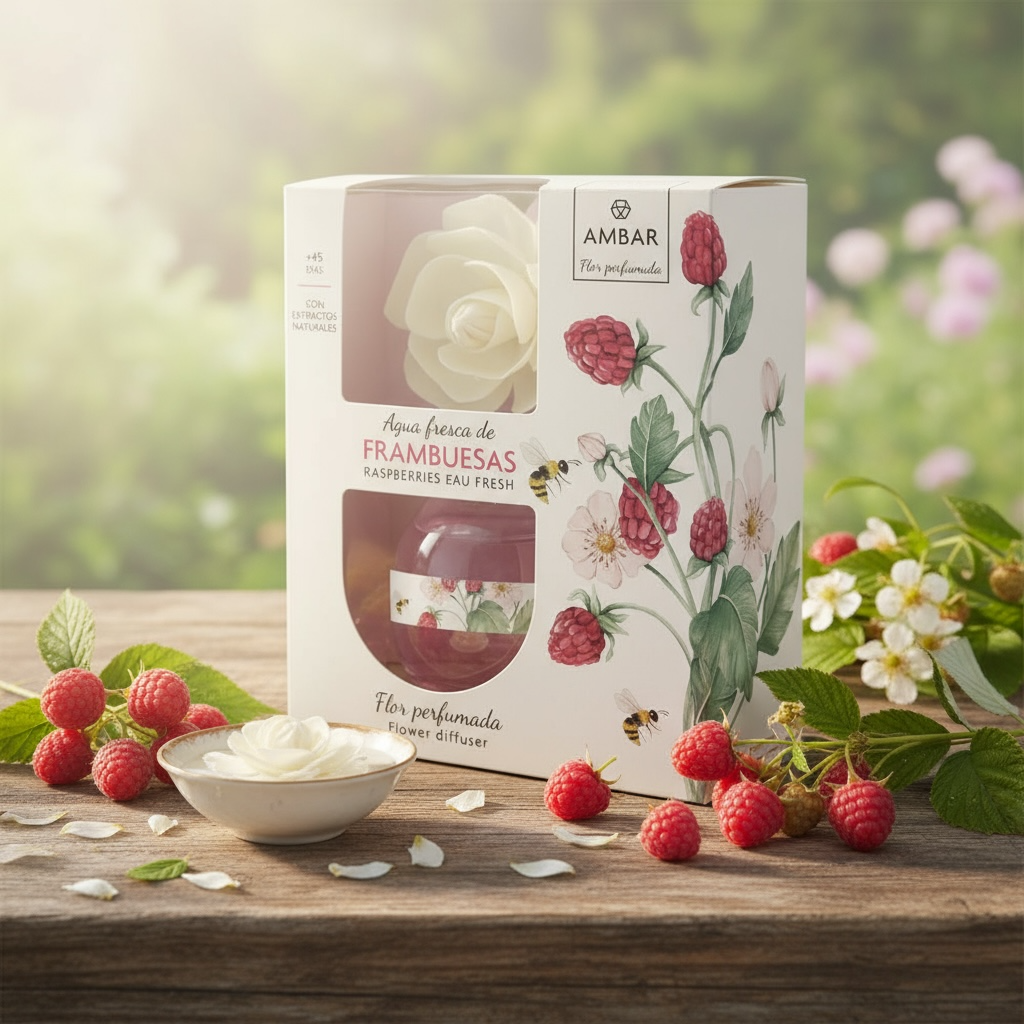Lot de 5 fleur diffuseur d'ambiance "agua fresca" framboise 60ml - Ambar