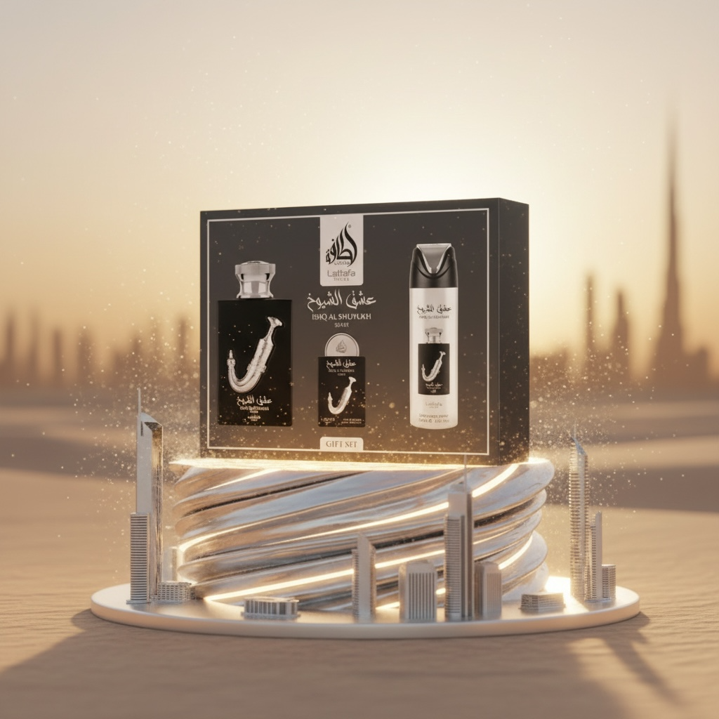 Coffret parfum 3 pièces "ishq al shuyukh silver" - Gamme pride - Lattafa