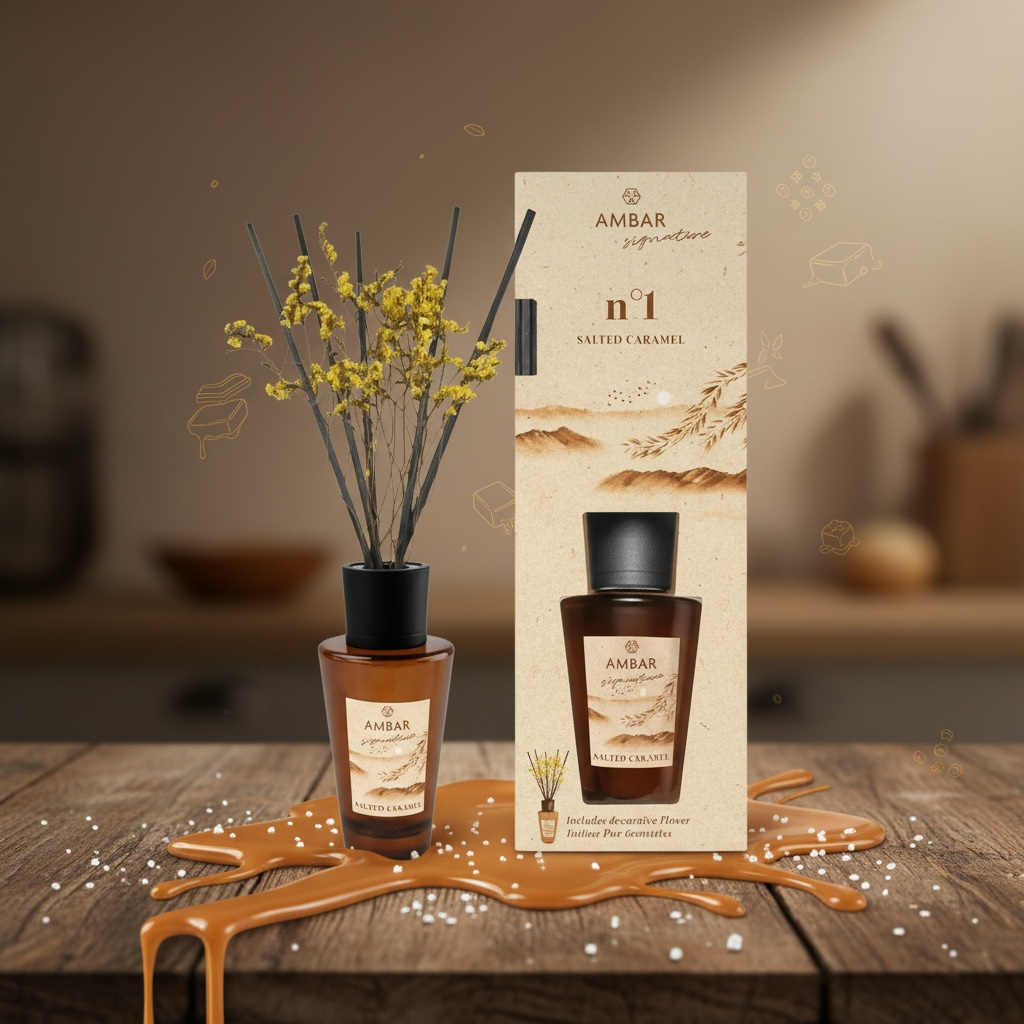 Lot de 8 - Mikado diffuseur d'ambiance "signature" caramel beurre salé 85ml - Ambar