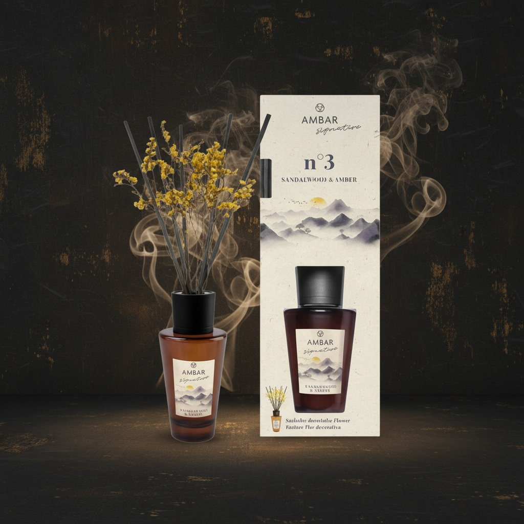 Lot de 8 - Mikado diffuseur d'ambiance "signature" bois de santal & ambre 85ml - Ambar