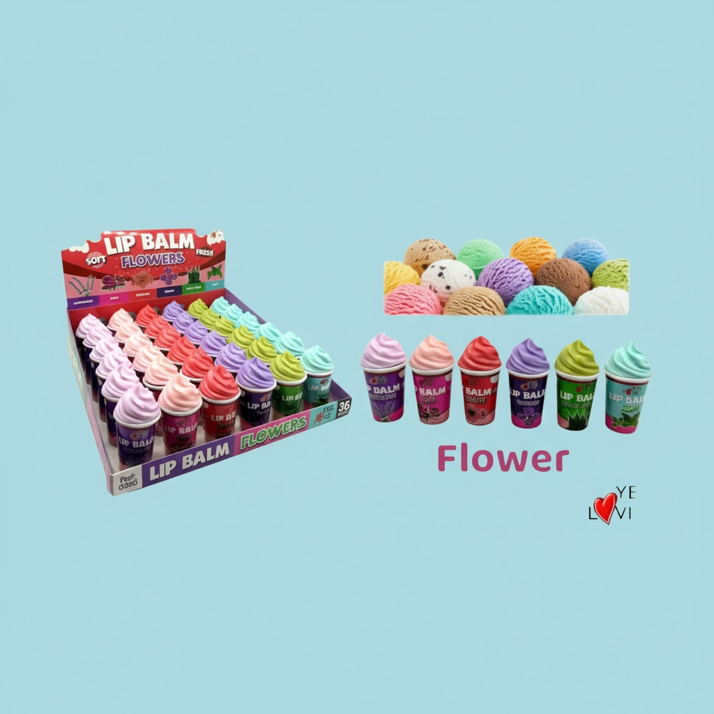 Pack of 36 flower ice cream lip balms 0352/3 - Yes love