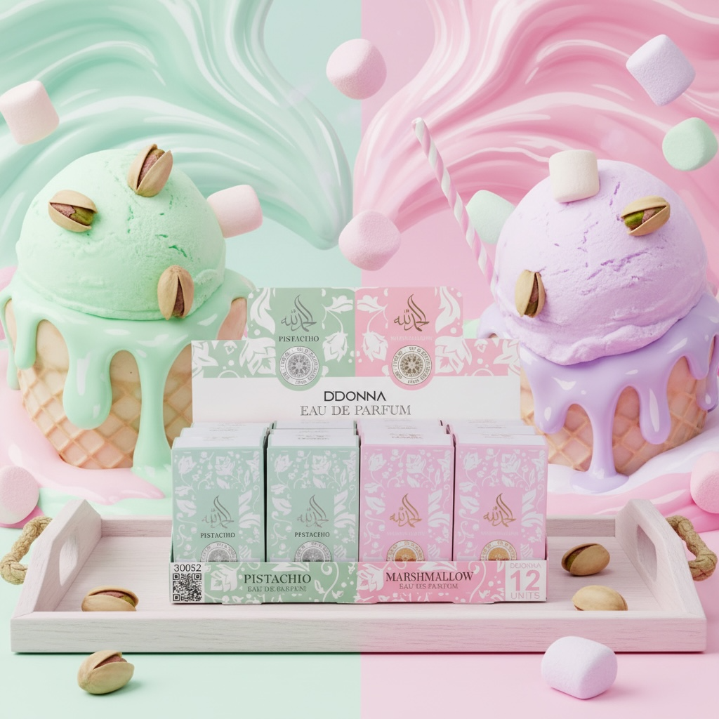 Lot de 12 - Présentoir Eau De Parfum Gourmand Pistachio/Marhmallow 35ml - D'Donna