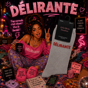 Lot de 5 Pièces - Paire de Chaussettes Fun "DÉLIRANTE" Gris Argenté - Jolis Mots Tendres