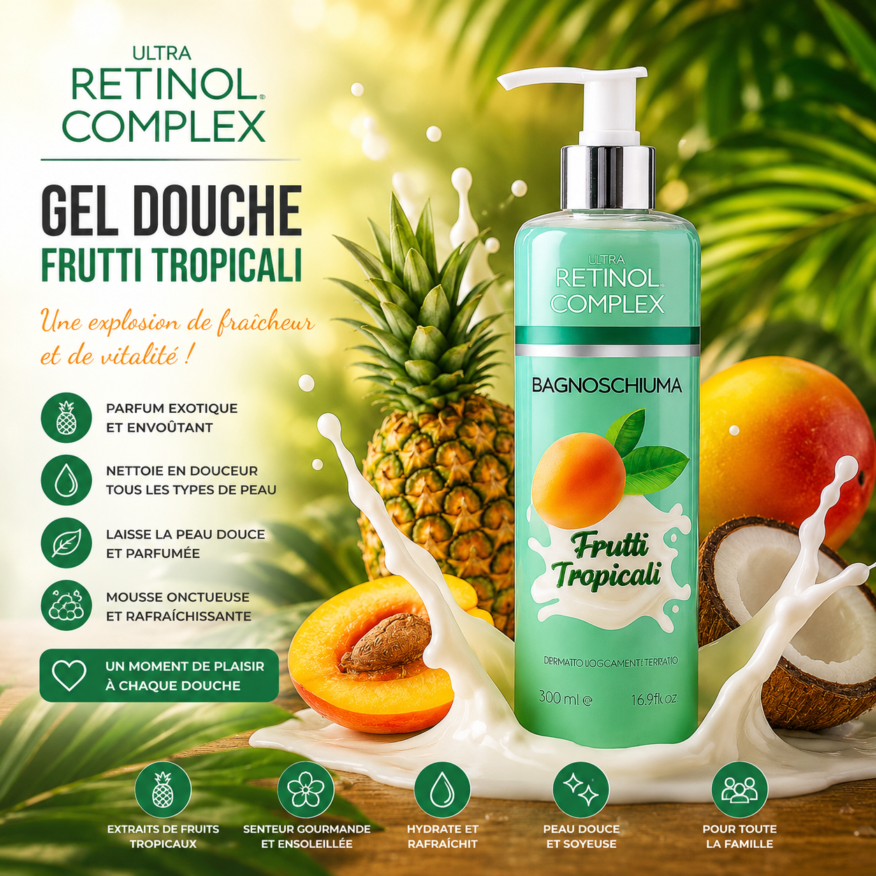 Set of 6 Pieces - Tutti Frutti Latte Shower Gel 500ml - Retinol Complex