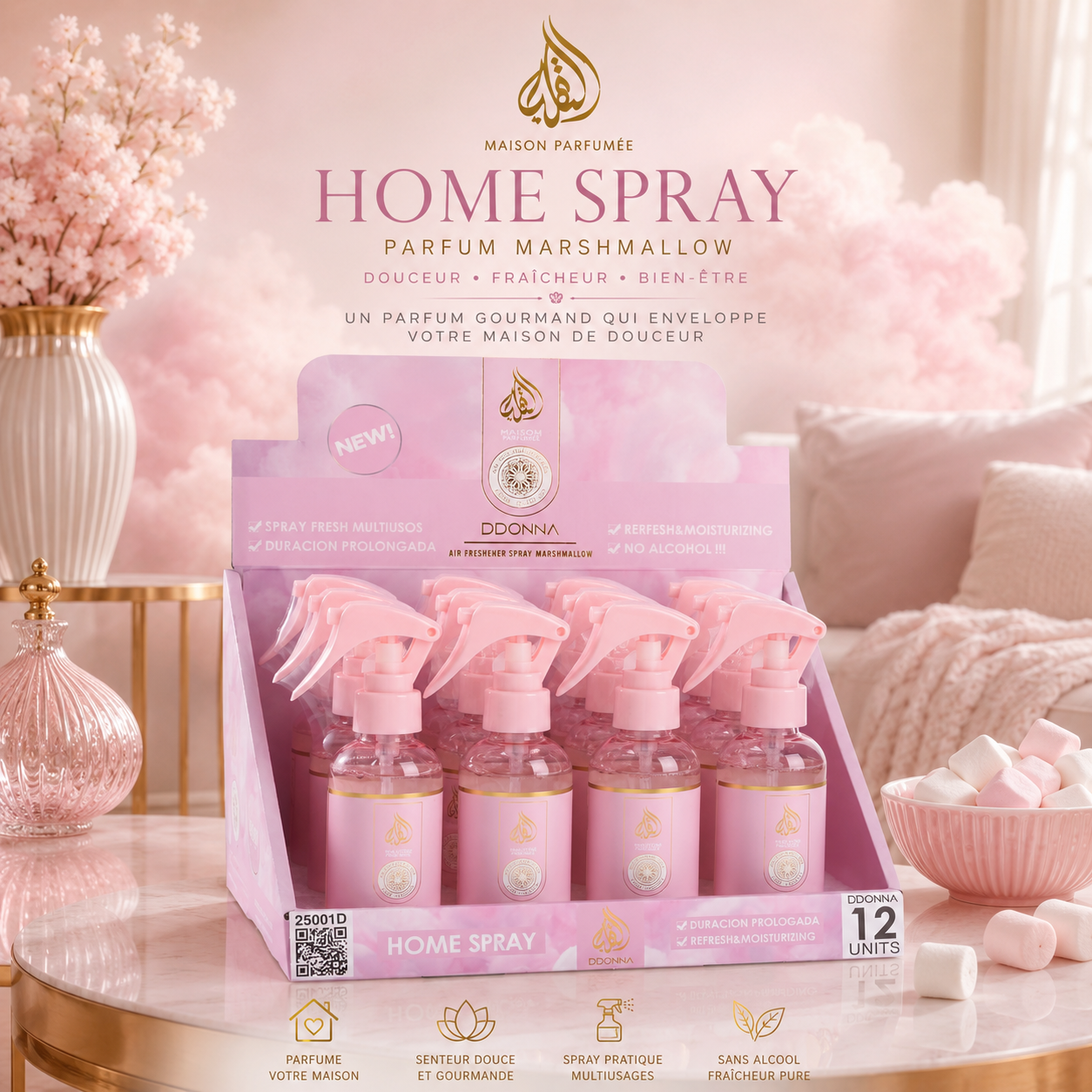 Lot de 12 Pièces - Air Freshener Maison & Tissu Parfum Marshmallow 120ml - D'Donna