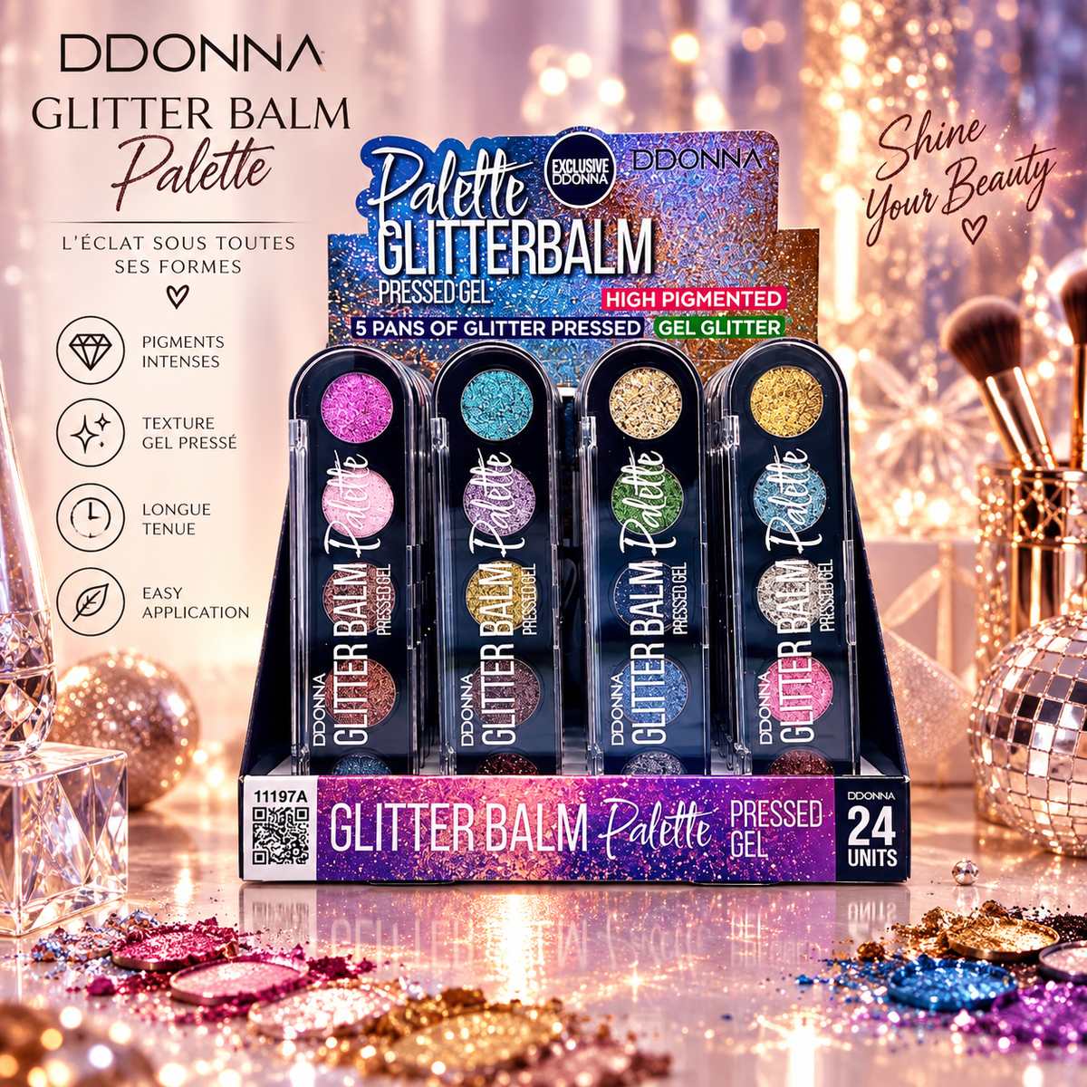 Lot de 24 Pièces - Fards Gel Pailleté 5 Couleurs - D'Donna