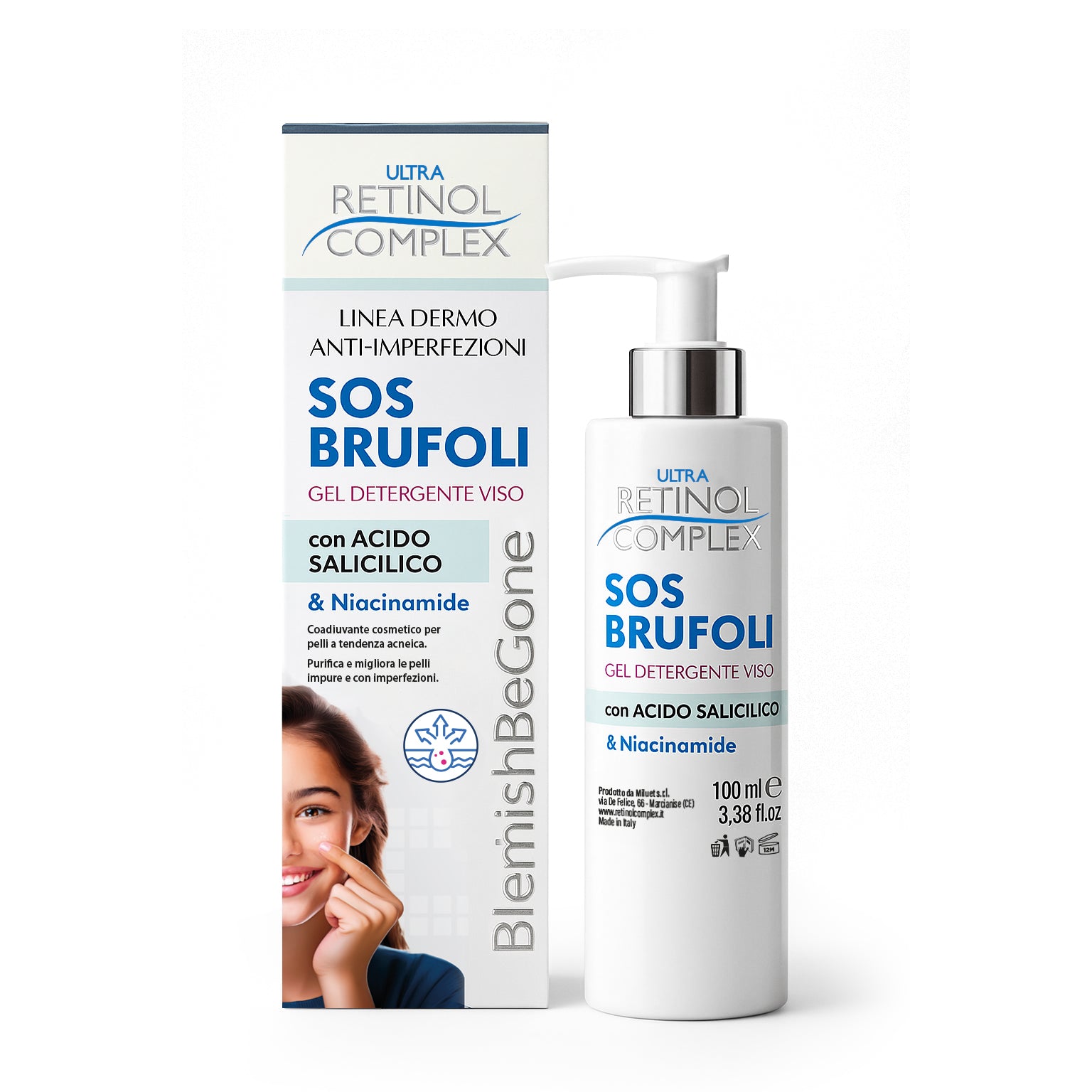 Lot de 6 Pièces - Gel Nettoyant Visage SOS Boutons à l’Acide Salicylique - 100 ml - Retinol Complex