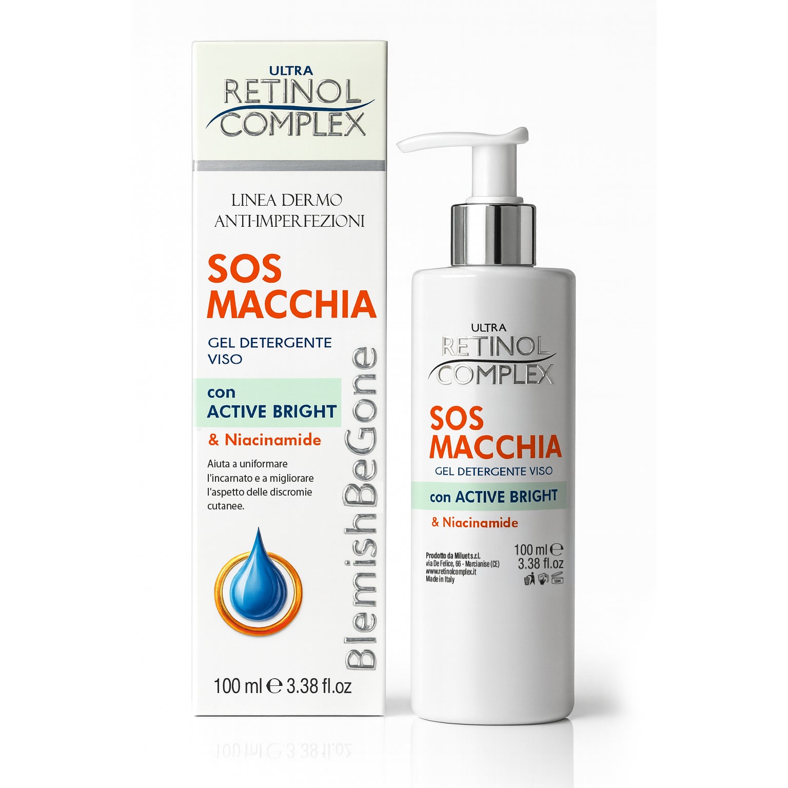 Lot de 6 Pièces - Gel Nettoyant Visage Anti-Taches SOS Macchia - 100 ml - Retinol Complex