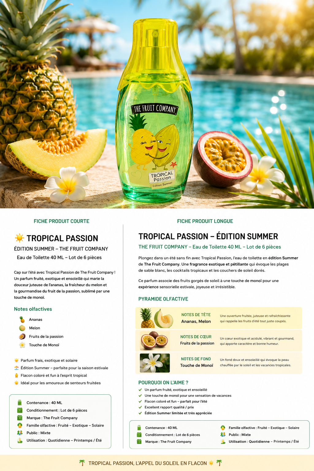 Lot de 6 Pièces - Eau de Toilette Édition Summer "Cocktail Tropical" 40ml - The Fruit Company