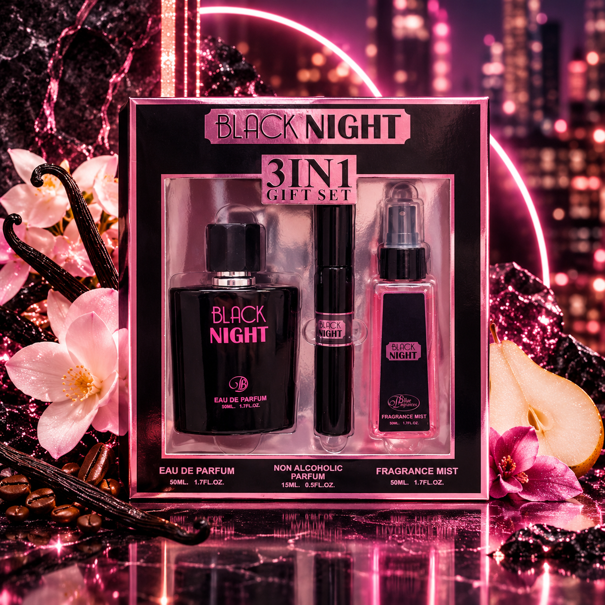 Lot de 4 Pièces - Coffret Parfum 3 Pièces Black Night - Blue Dreams