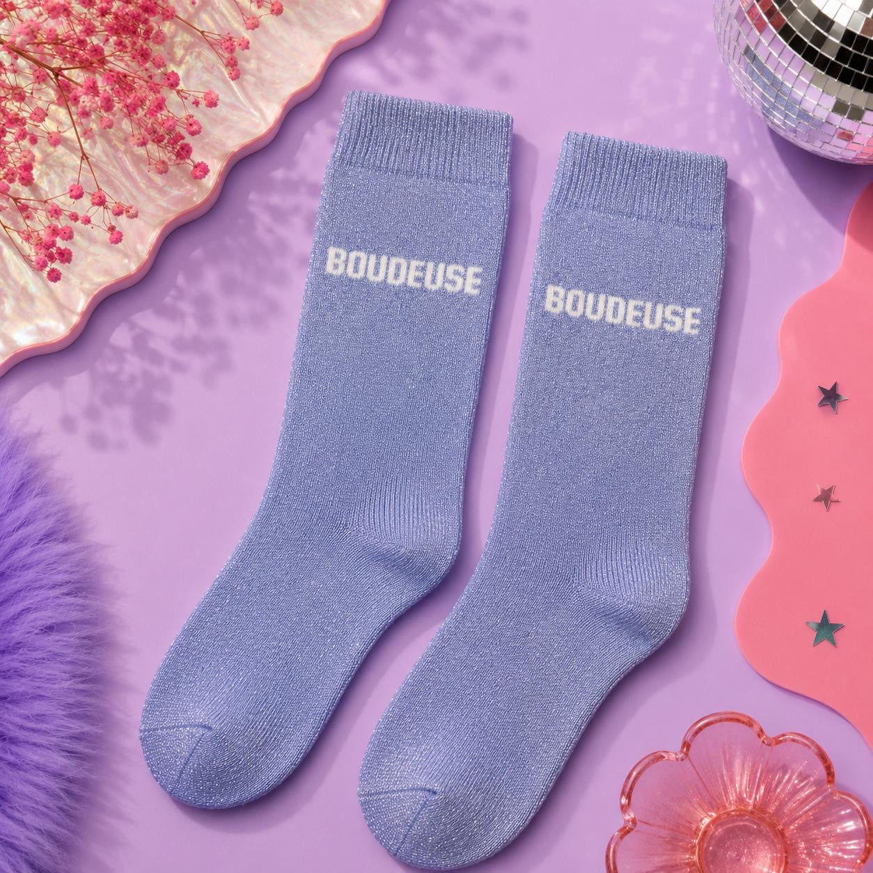 Lot de 5 Pièces - Paire de Chaussettes Fun "BOUDEUSE" Bleu - Jolis Mots Tendres