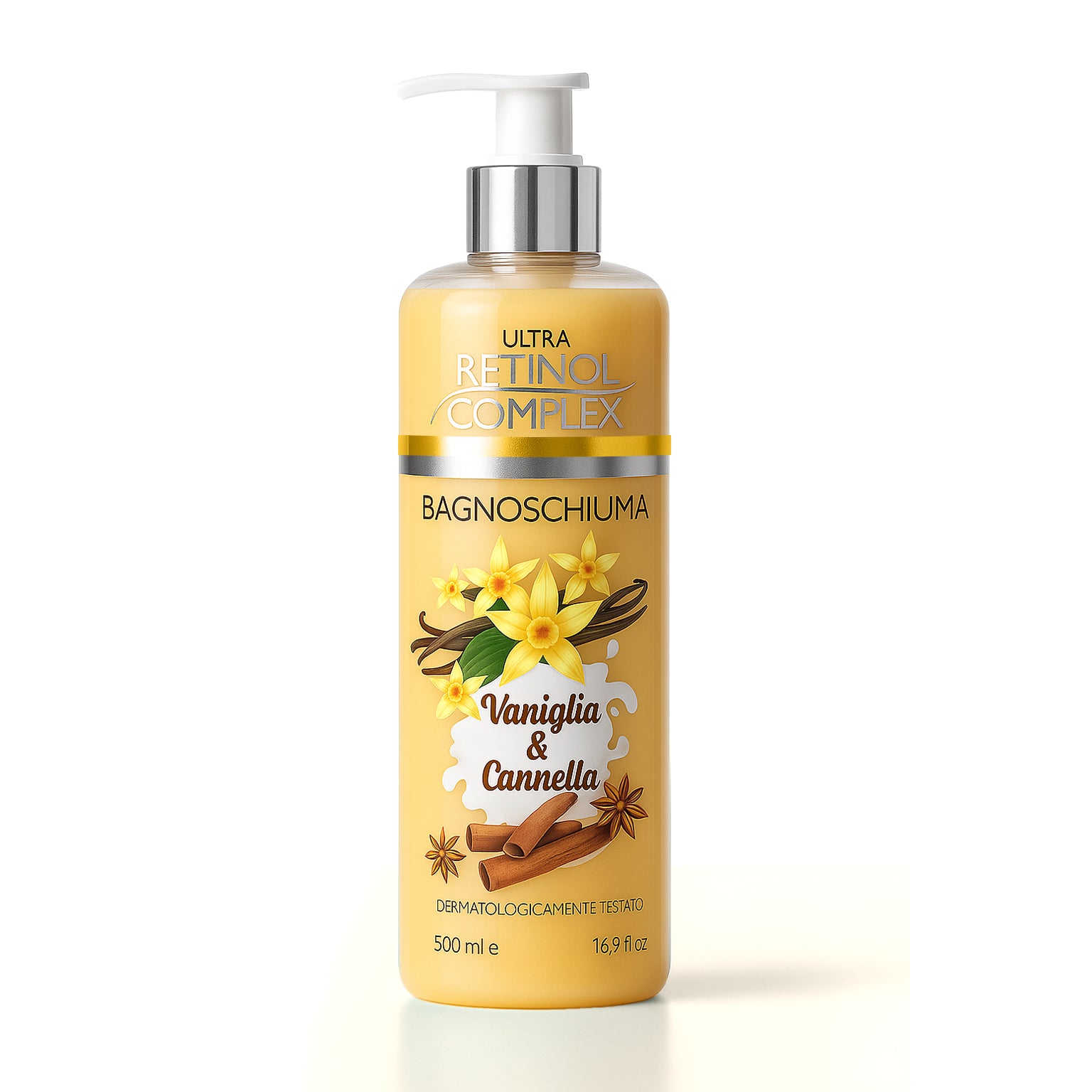 Lot de 6 Pièces - Gel Douche Bain Moussant Vanille & Cannelle - 500 ml - Retinol Complex