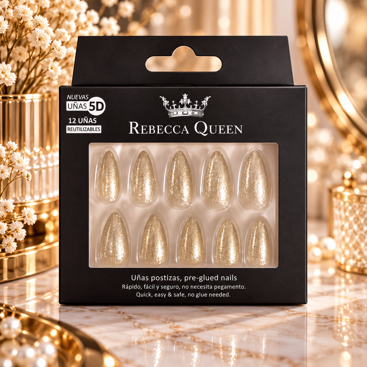 Lot de 12 Pièces - Faux Ongles Autocollants Baby Boomer Rebecca Queen 5D – 3 Modèles Assortis - Yes Love