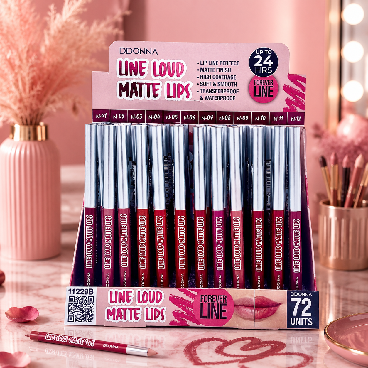 Lot de 72 Pièces - Lip Liner Lèvres Matte 12 Couleurs 11229B - D'Donna