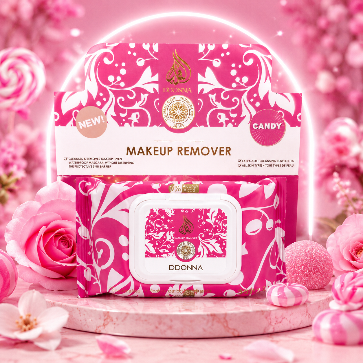 Lot de 12 Pièces - Lingettes Démaquillantes & Hydratante Parfumée Candy - D'Donna