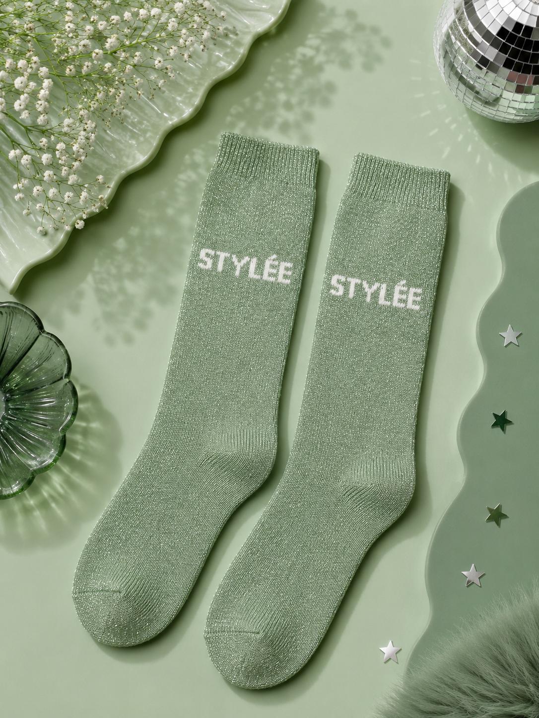 Lot de 5 Pièces - Paire de Chaussettes Fun "STYLÉE " Vert - Jolis Mots Tendres