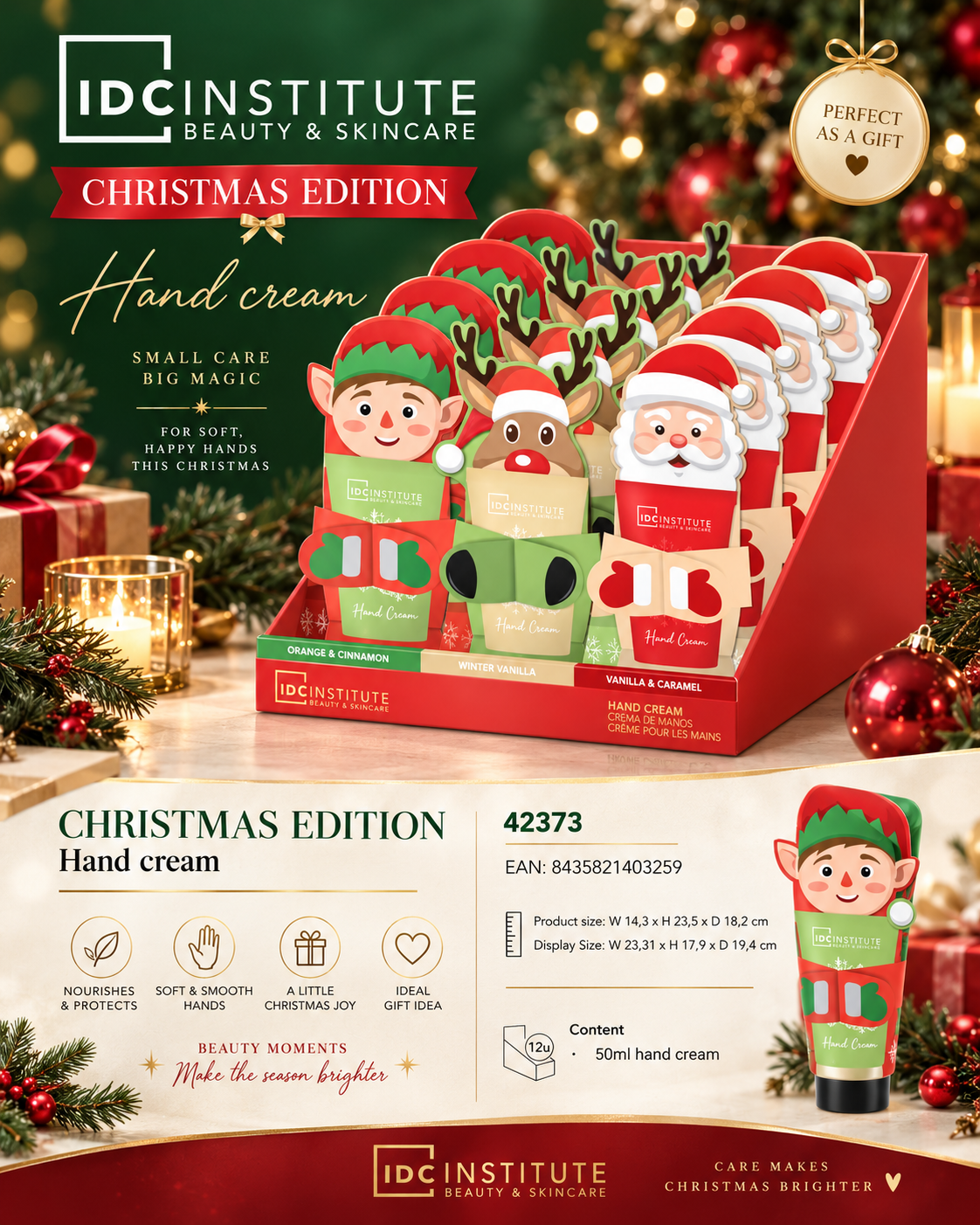 Lot de 12 Pièces - Crèmes Mains Noël IDC Institute – 12 x 50 ml – 3 senteurs