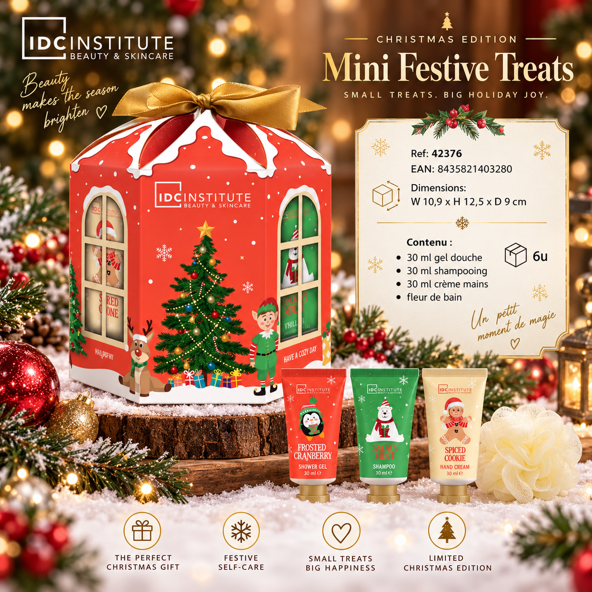Lot de 4 pièces - Coffret Noël IDC Institute Mini Festive Treats – 4 pièces