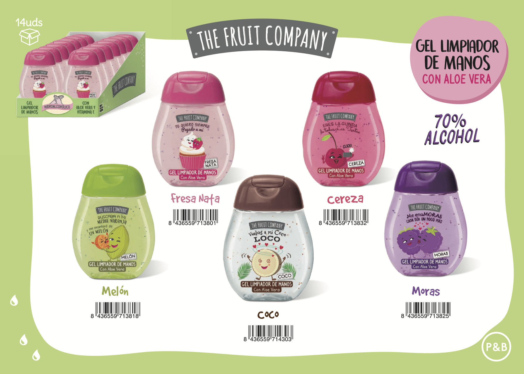 Pack of 14 - Coconut-scented hand sanitizer gel 45ml - The Fruit Company
