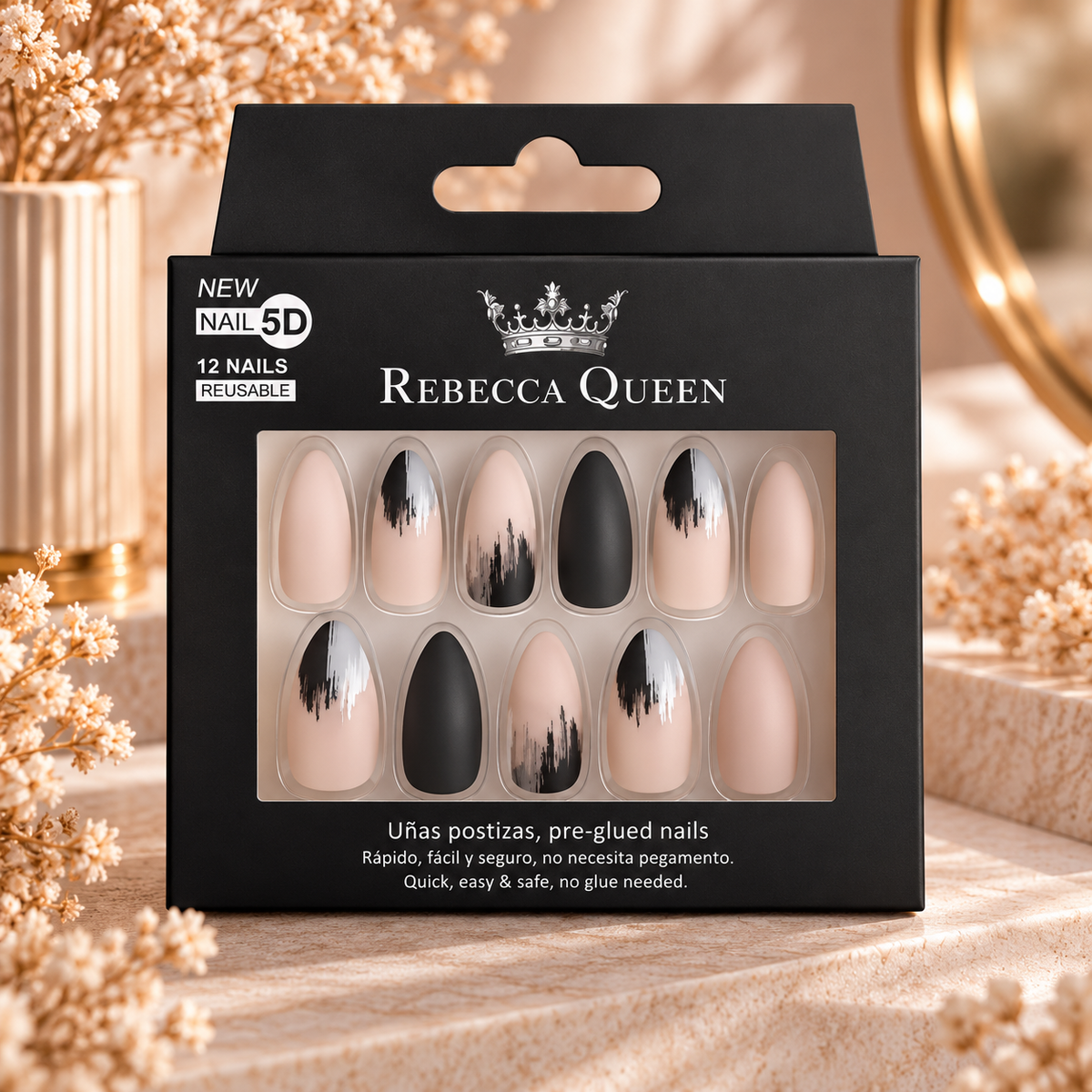 Lot de 12 Pièces - Faux Ongles Autocollants Rebecca Queen 5D – Yes Love