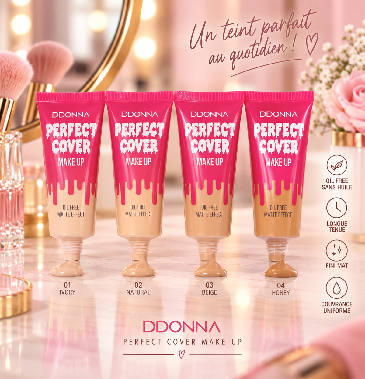 Lot de 24 Pièces - Fond de Teint Perfect Cover Make Up D’Donna – Fini Mat Oil Free – D'Donna