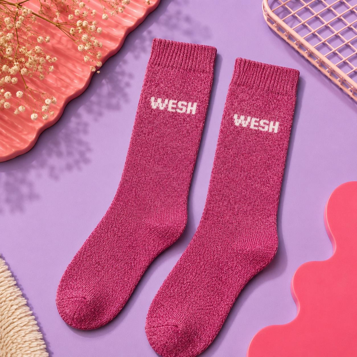 Lot de 5 Pièces - Paire de Chaussettes Fun "WESH" Rose - Jolis Mots Tendres