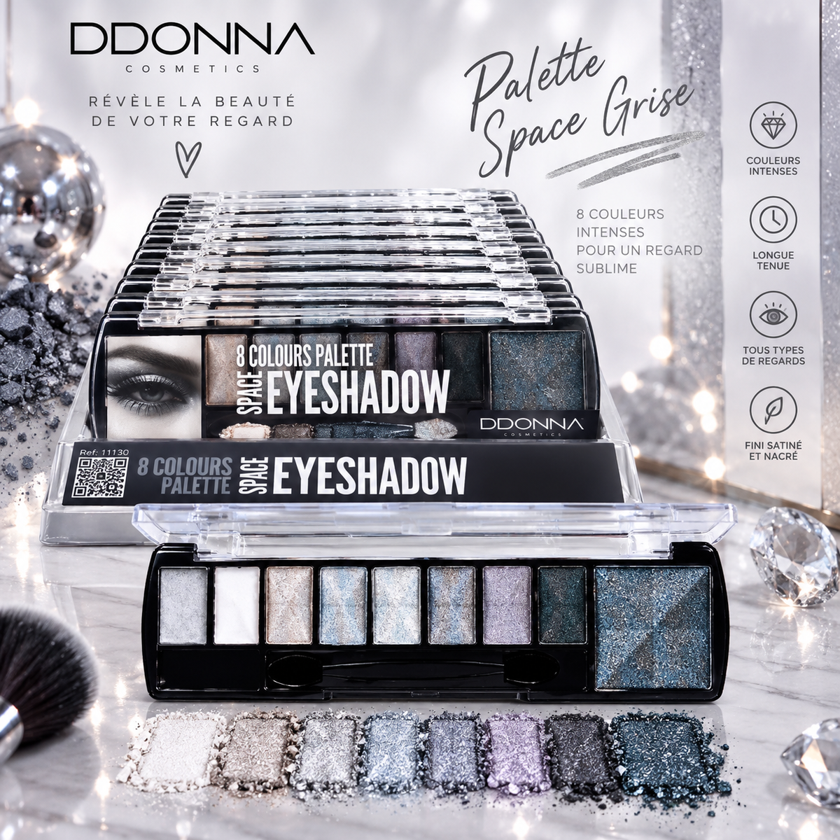 Lot de 12 Pièces -Palette Fards à Paupières 8 Couleurs Space Grise 11130 - D'Donna