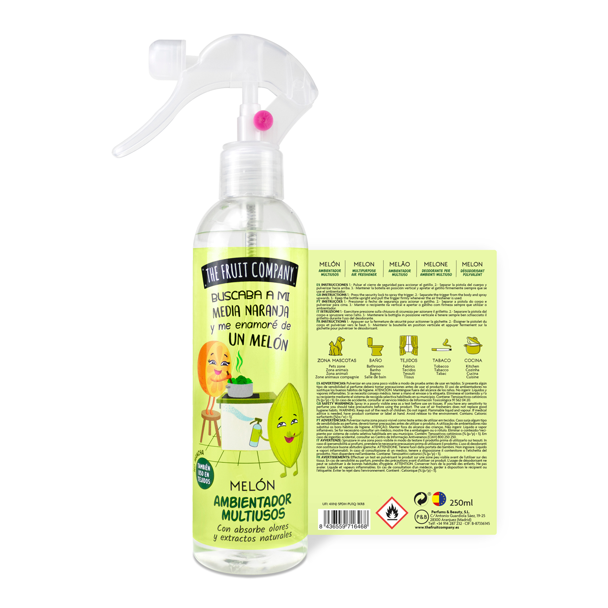 Lot de 6 - Spray désodorisant multi-Usage melon 250ml - The fruit company