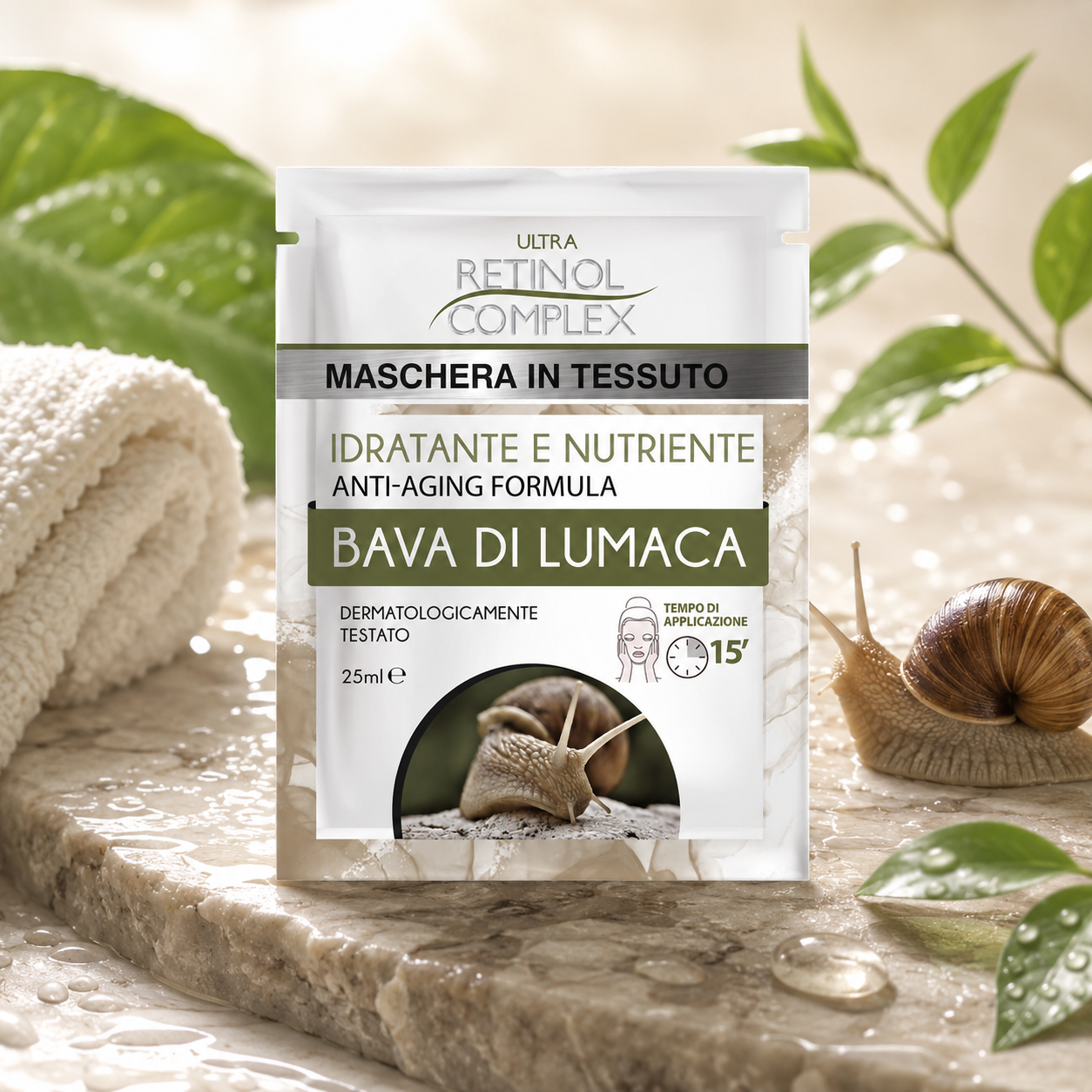 Lot de 12 Pièces - Masque en Tissu Visage à la Bave d’Escargot 25ml - Retinol Complex