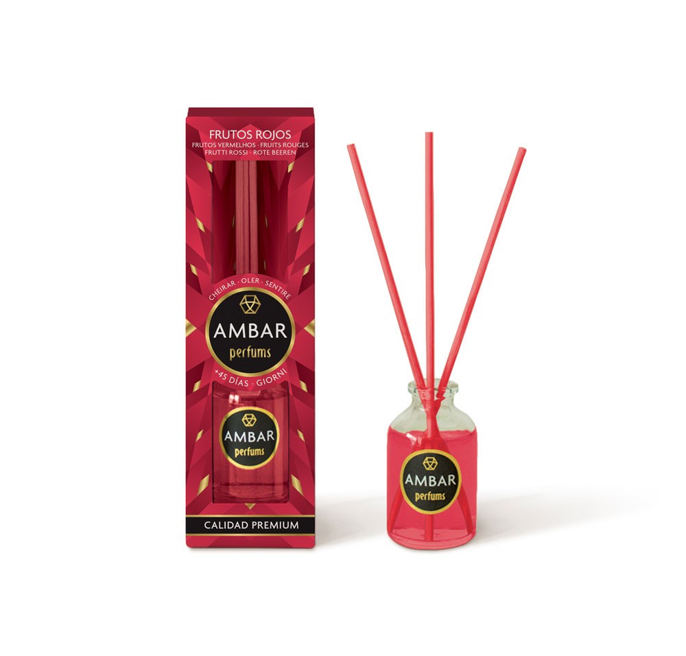 Lot de 12 Pièces - Mikado Diffuseur de Parfum Fruits Rouge 30ml - Ambar